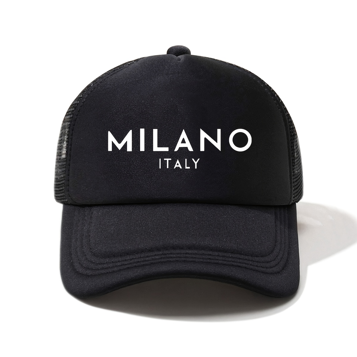 

1pc Unisex Polyester Baseball Cap, Casual Half Mesh Design With " Italy" Print, Lightweight Sun Hat For Outdoor Activities, Fashion Accessory For