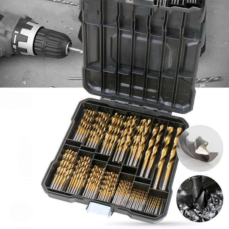 

99pcs Titanium-coated Steel Drill Bit Set For Steel, Aluminum & Copper - Sizes 1/16" To 1/2", Includes Storage Case