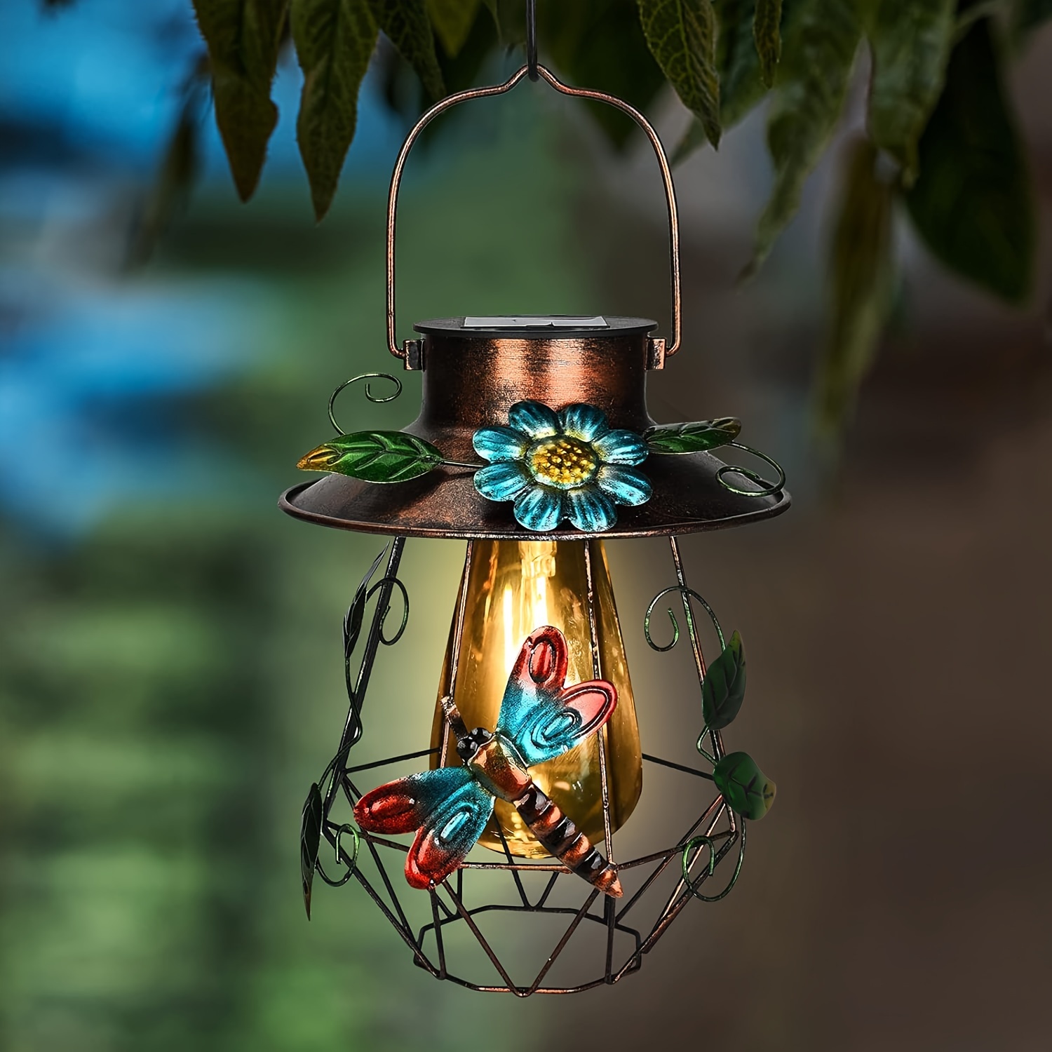 

1pc, Solar Hanging Light With Metal Dragonfly, Decorative Lighting Hanging Light, Solar Landscape Lighting Lamp, Great For Yards Patio And