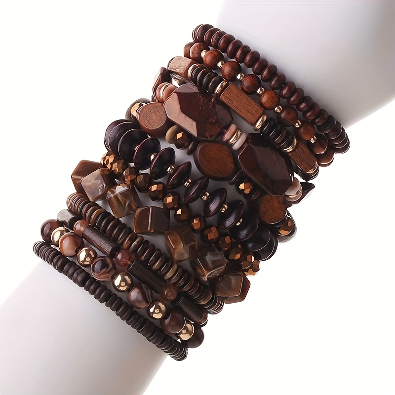 12pcs Boho Wood Bead Bracelet Set Mix Stackable Ethnic Outdoor Accessory