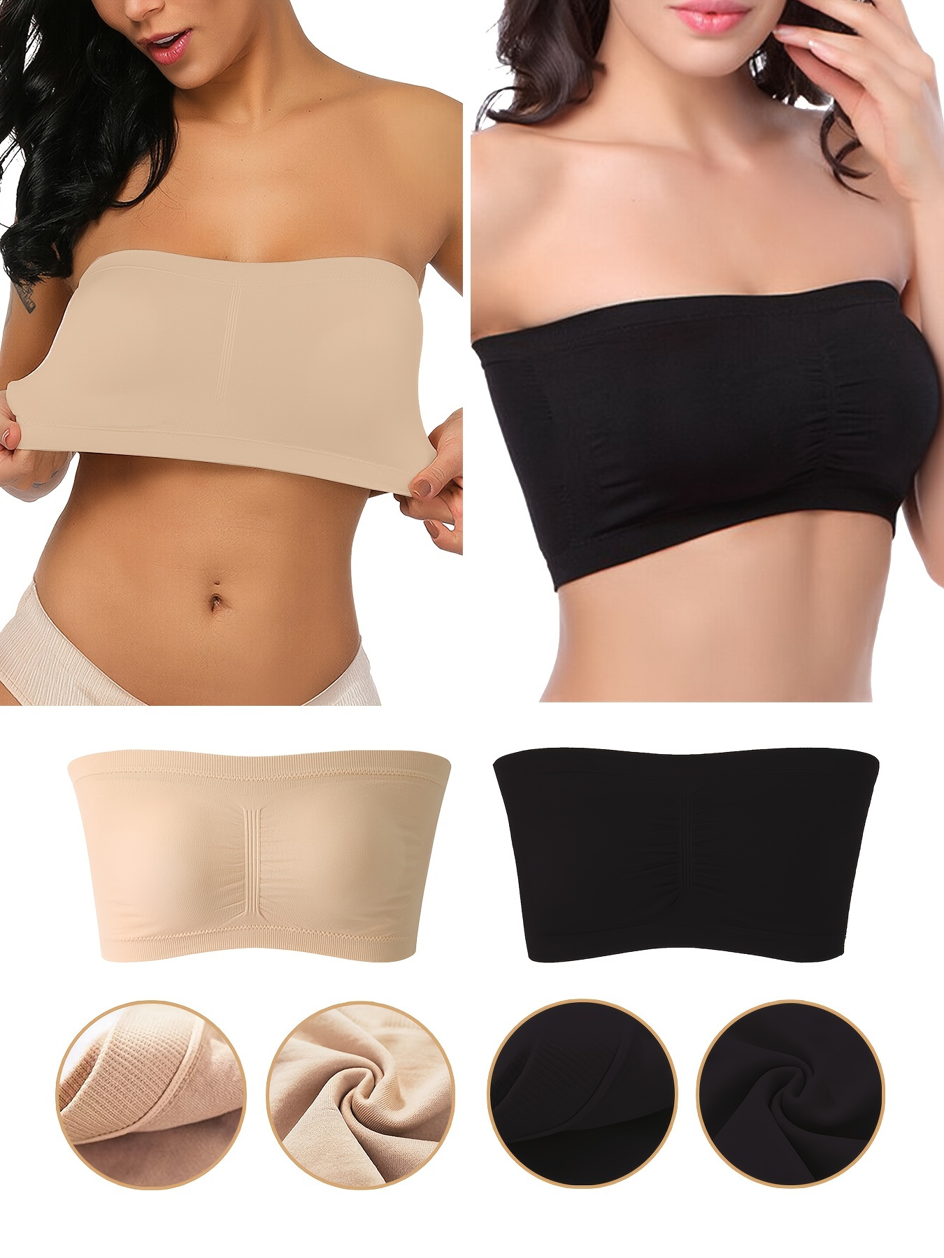 Solid Shirred Ruffle Hem Tube Top, Casual Strapless Bandeau Top For Summer,  Women's Clothing