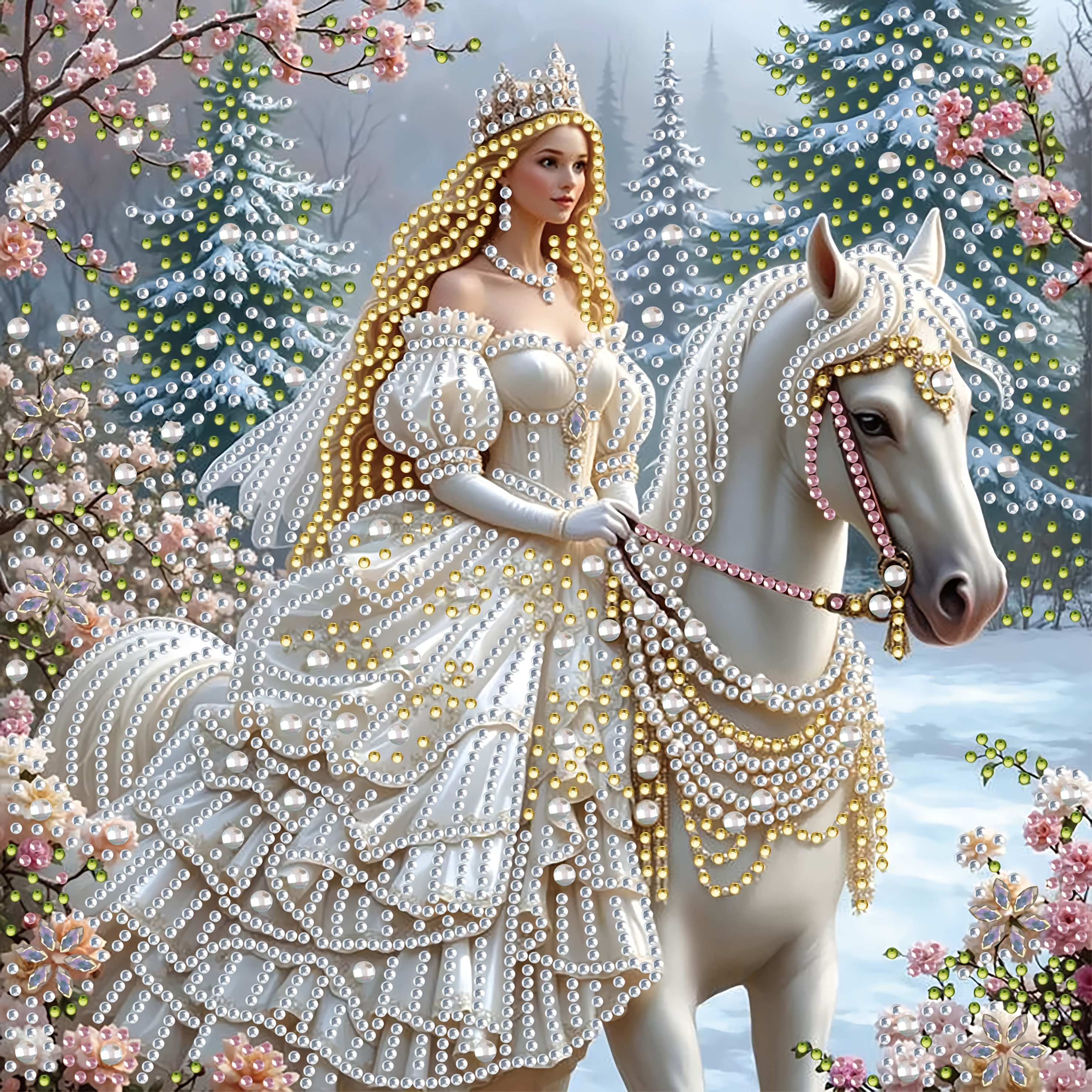 Image of Ice And Horse Riding Princess Pattern Diamond Painting Set, Partial Home Wall Decoration Craft Decorated With Special Shape Crystal Rhinestone (2d Flat, Borderless)