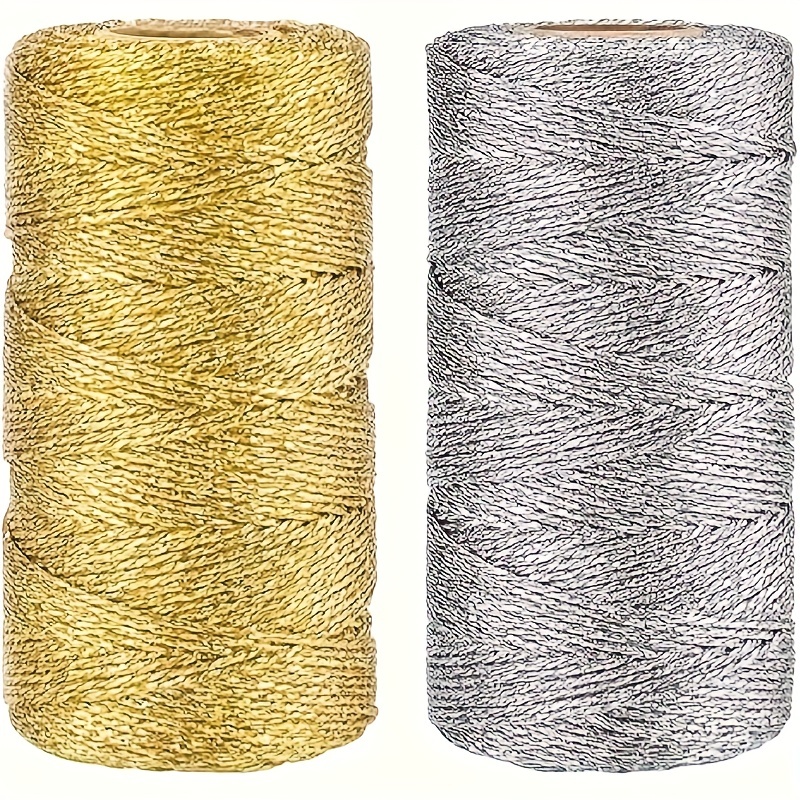 

2 Skeins Of 100m Twisted Jute Ribbon, 3937.01 Inches , Diy Crafting, Gift Wrapping, Wedding Decor, Handmade Weaving Cord For Clothing Accessories And Packaging - Golden & Silver