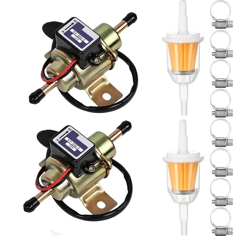 TEMU Kit de bomba de combustible eléctrica universal EP-500-0 12V 3-6 PSI de presión con filtros de combustible, 10 abrazaderas para mangueras, 6.56