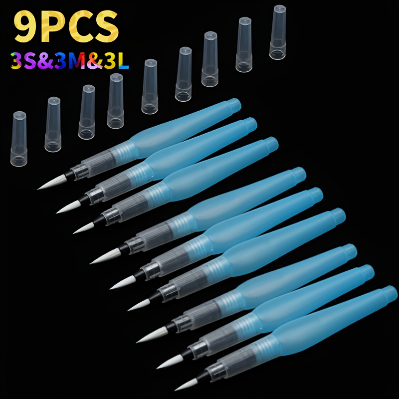 Image of A Set Of 9 Water-absorbing Brushes, 15cm Long, With Flat Tubes In Sizes And Pointed Tips, Suitable For Watercolor Blending. Great For Gifts During Christmas, New Year, Back To School, Or For .