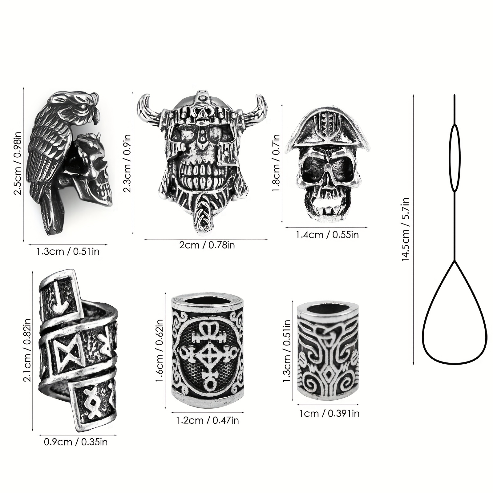 7 шт. набор аксессуаров для костюма викинга в скандинавском стиле - заколки для волос из нержавеющей стали, манжеты, спирали и кольца для мужчин и женщин -   подходит для плетения, завивки и хэллоуин-у подробные сведения 5