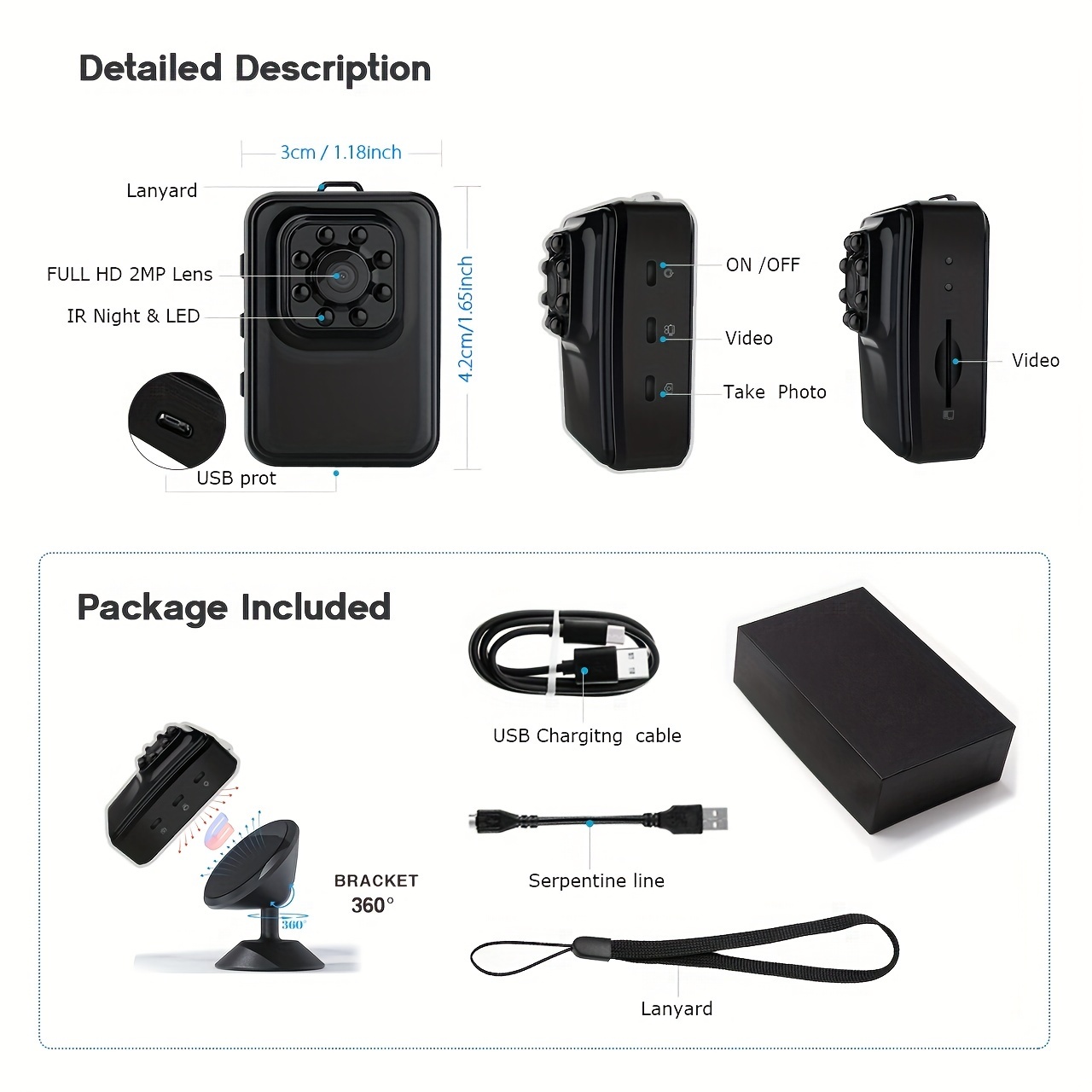 1pc Mini Cámara Grabación Audio Video Hd Detección - Temu