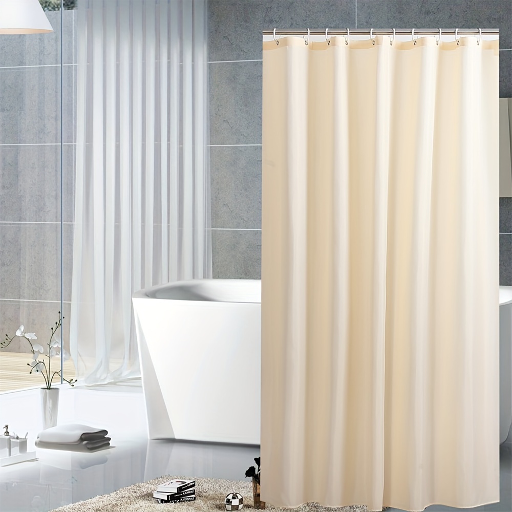 

1pc 150 *180cm/ 59*70.8in Solid Colour Shower Curtain, Beige Polyester Shower Curtain With Hooks, Hotel, Bathroom Decoration