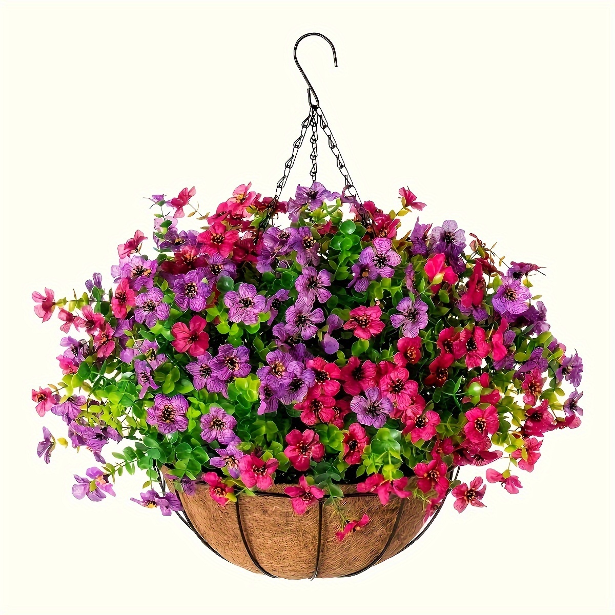 Classic Style Artificial Hanging Flower Basket with Coconut Lining, Plastic Daisies for Indoor and Outdoor Decor, No Electricity Required - 1pc