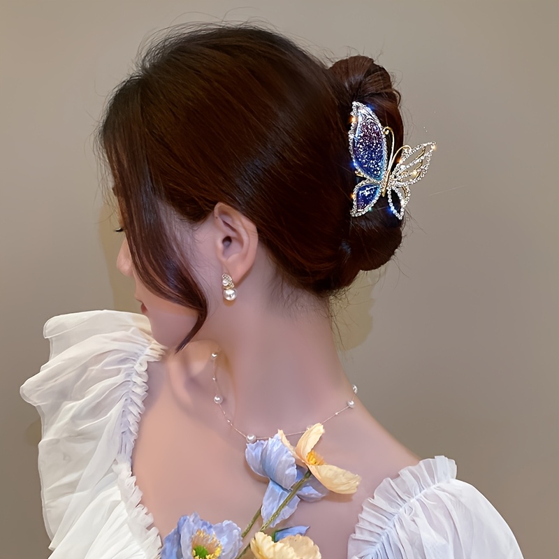 E-shop Elegante 3D Bunte Schmetterling Haarspange Strass Metall Hai Clip Temperament Rücken Kopf Starkes Clip Damen Frisur Zusätze Urlaubsgeschenk