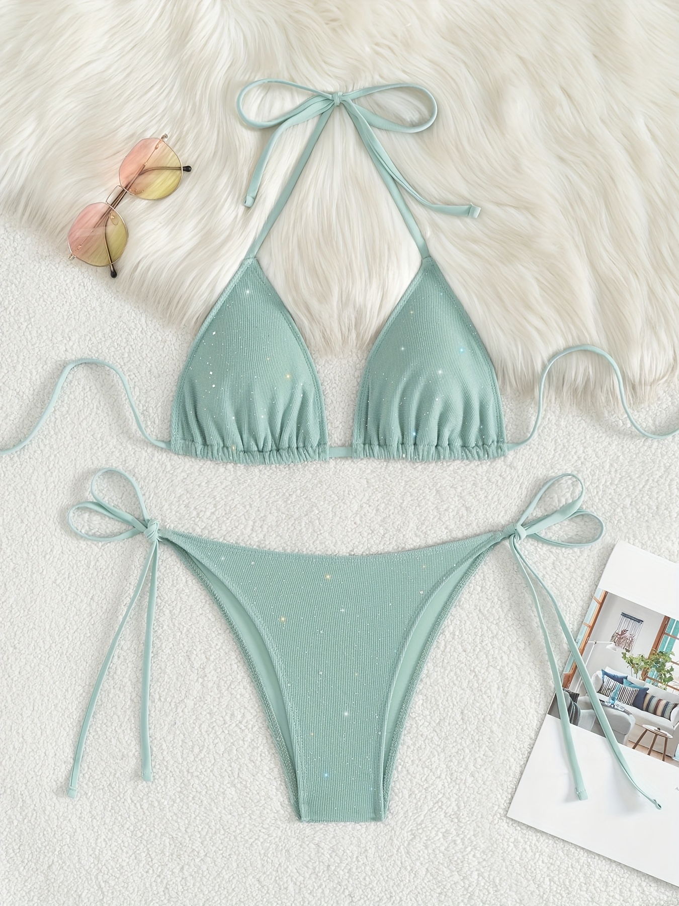 Swimwear Traje De BaÃ±o Lentejuelas Conjunto Bikini Sexy