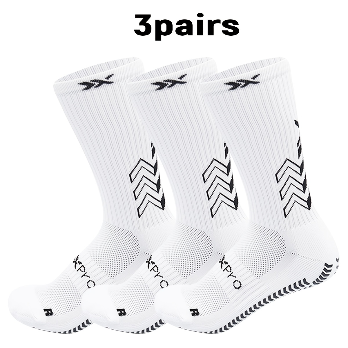 TEMU 3 Pairs Striped Arrow Men's Adhesive Anti-slip Soccer Socks Adult Short Long Tube Thickened Towel Bottom Floor Socks Sports Socks