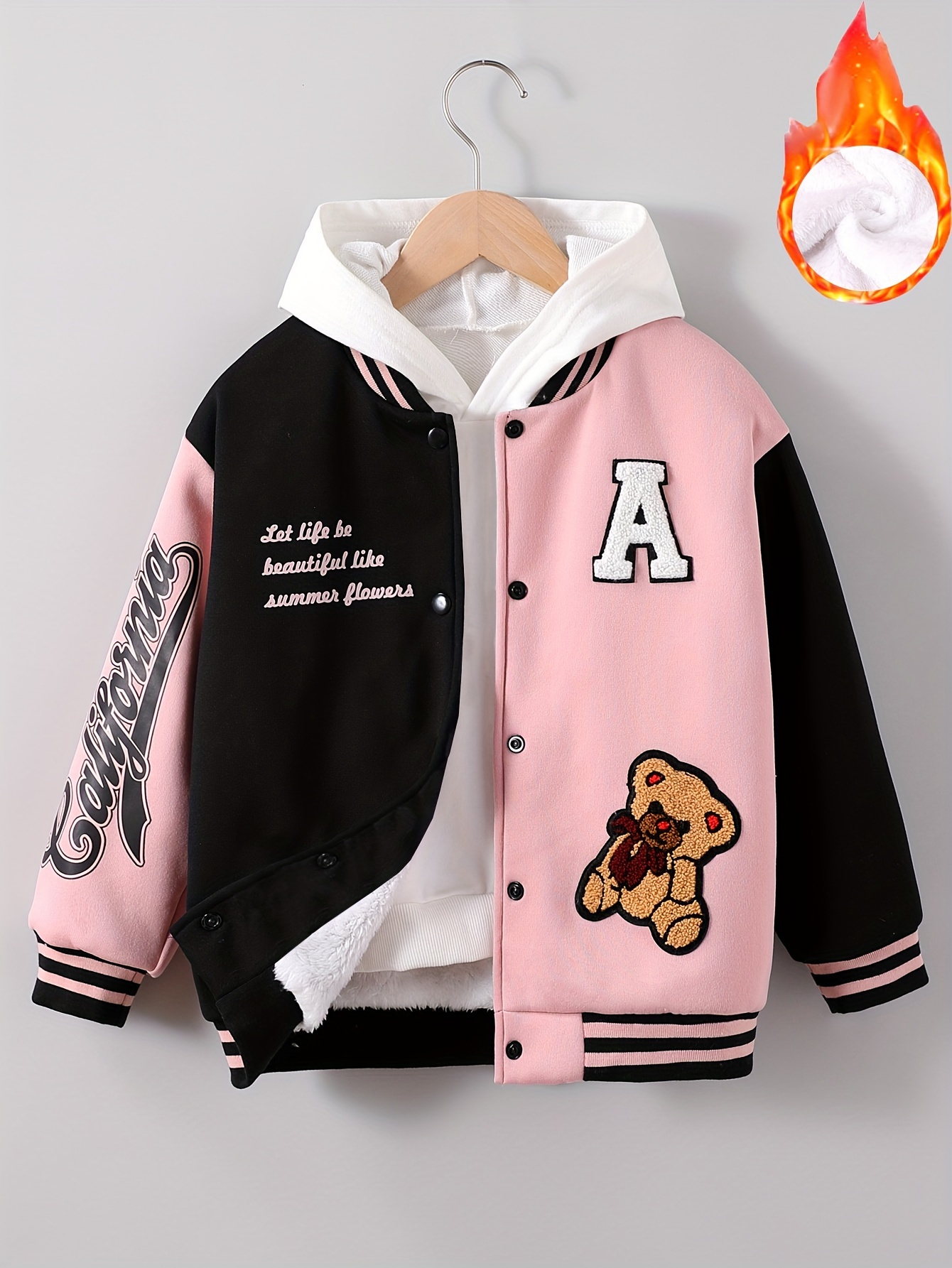 Pink Letter Embroidery Color Block Splicing Raglan Sleeve Jacket