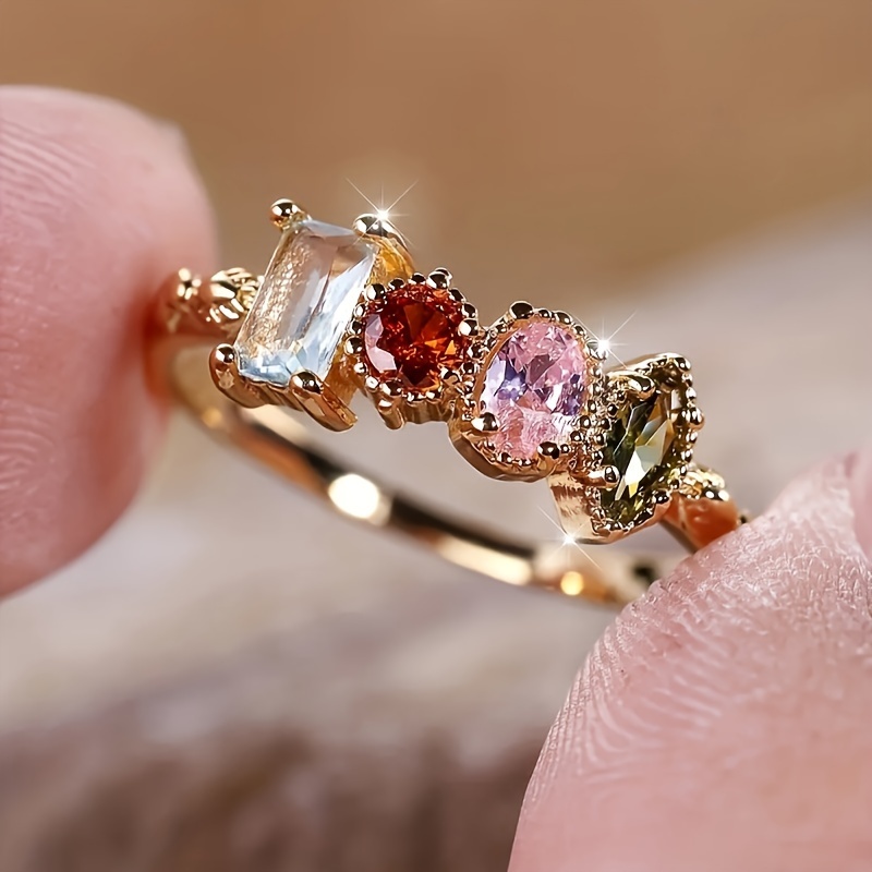 Women's Geometric Zirconia Ring in Glittery Finish
