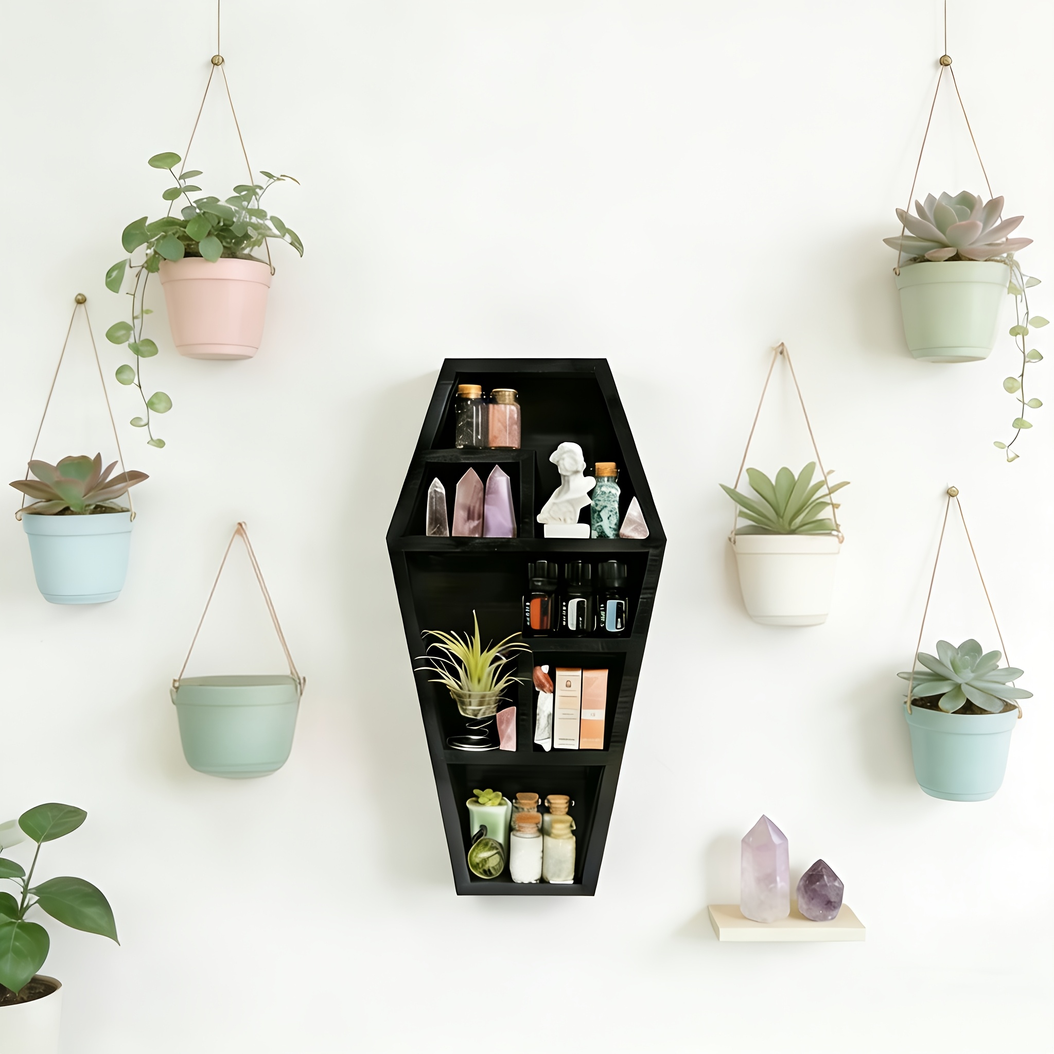 Wooden Coffin Rack - Crystal Display Screen, Gothic Wall Decor, Halloween And Easter (small Hole On Back , Self-installation Required), Floating Shelves