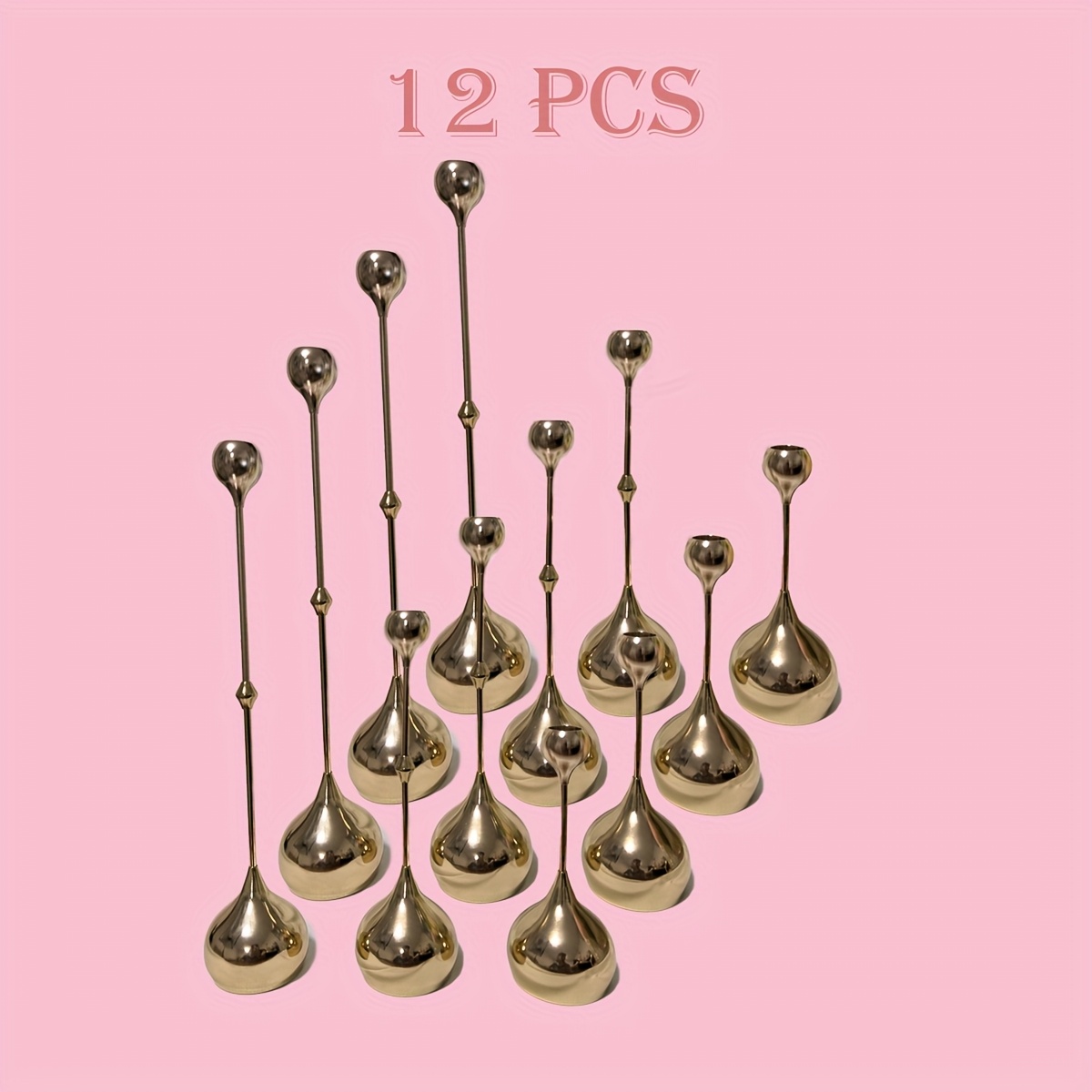 Vintage Metal Candle Holders Set - French Golden Teardrop Shape (3/6/12pcs) for Fireplace, Dining Table, Halloween Centerpiece - Easy Assemble Rustproof Decor, Holiday Gift