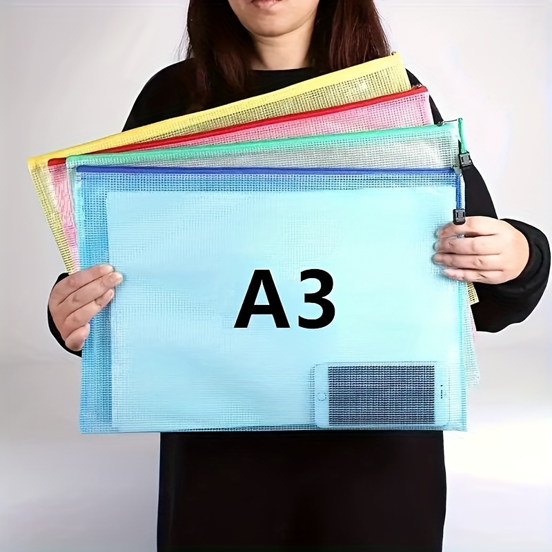 

4-pack A3 Size Pvc Mesh Zipper Bags, Modern Waterproof Office Supply Organizer, Data Storage Pouch For Art & Documents