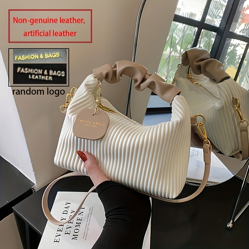 TEMU 2025 New Arrival Textured Vertical-stripe Handbag, Unique Designer Crossbody And Shoulder Bag, Stylish And Versatile, Made Of (not ) Random Logo