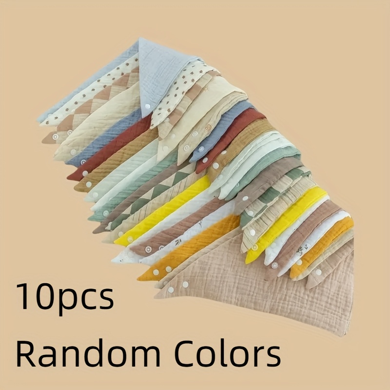 Image of 10 Pack Muslin Baby Bibs: 100% Drool Bibs For Unisex Boys And Girls - Great For Teething And !