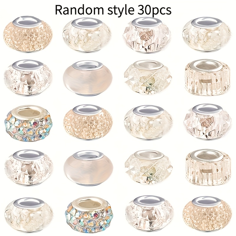 30pcs Large-hole , Resin Beads For Jewelry Making, Large-hole European-style Beads, Trendy Making Accessories, Decorative Geometric Pattern Beads.random Style