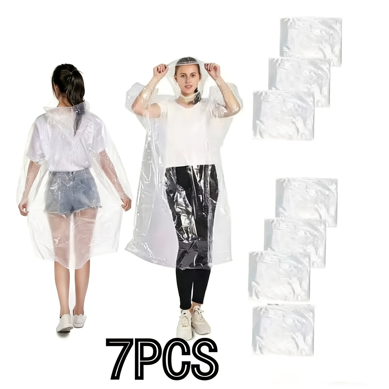 TEMU 7pcs Transparent Disposable Raincoats, Adult High Quality Raincoats For Single-person Outdoor Rafting, Pe Material, Lightweight, Compact