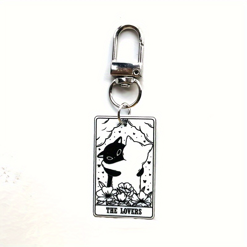 Vintage Cat Tarot Keychain - Acrylic & Alloy, Cartoon Animal Design, Rectangular Pendant For Bags & Backpacks - Perfect Halloween Gift, For Halloween