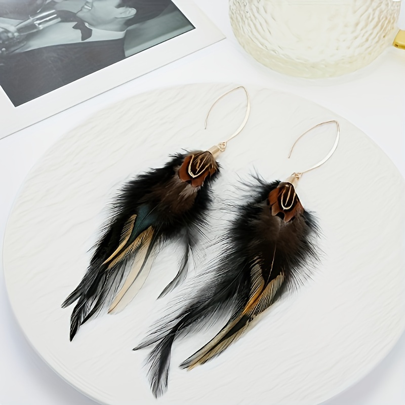 Boho Faux Feather Tassel Earrings, Perfect for Weddings & Festivals