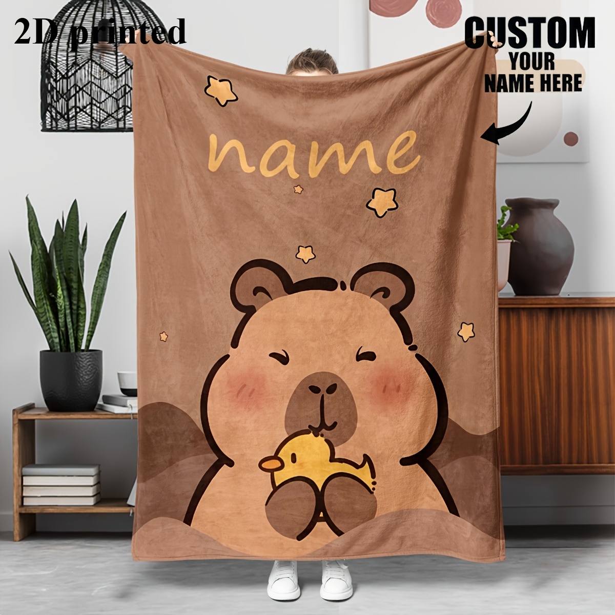 TEMU 280gsm, 2d Printed, 1pc Personalized Blanket, Custom Blanket, Capybara Flannel Blanket, For Outdoor Camping, Oversized Soft And Comfortable