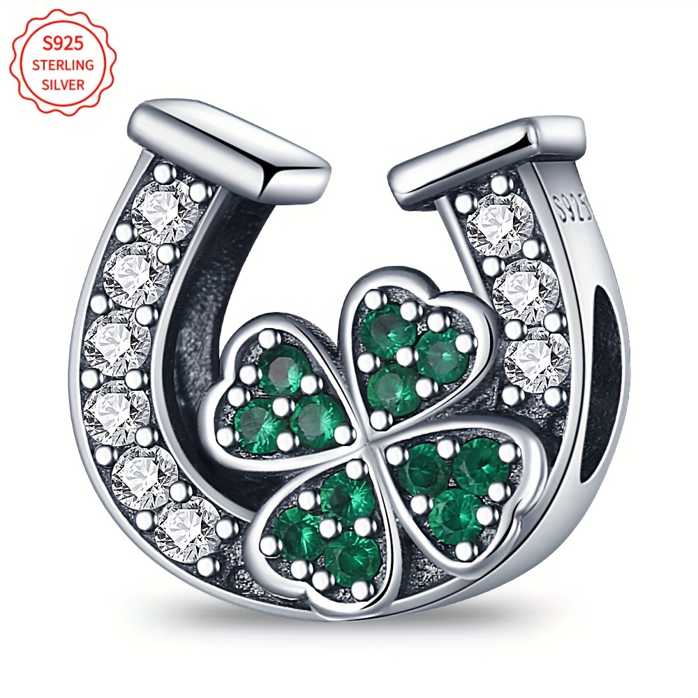 

1pc Of 925 Sterling Horseshoe Clover Bead For Valentine's Day, Women' Pendant Beads Suitable For Bracelets, Necklaces, Diy Gifts For Girls' Engagement And Birthday Gifts, Silver Weight 3g