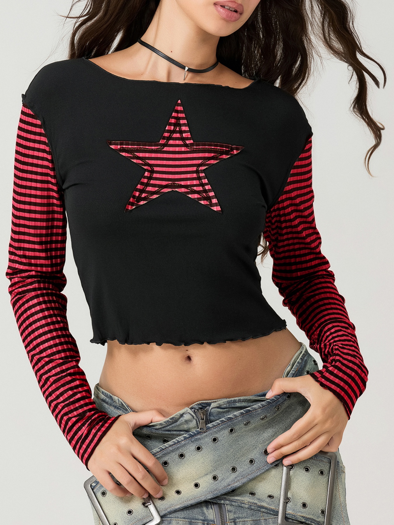 トップス 00s black star pattern long T-shirts y2k トップス 00s black star pattern long T-shirts y2k トップス