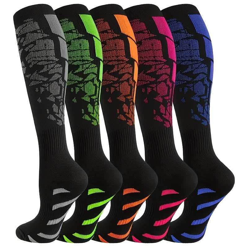 E-shop 5 Paar Kompressionssocken für Damen und Herren, Polyester-Strickstoff, rutschfeste , schweißableitend, atmungsaktiv, gestreift, für Basketball,