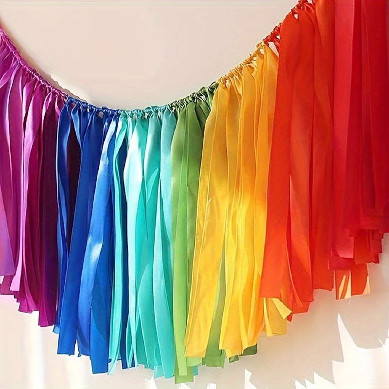 

Hdhuiun Fabric Ribbon Garland – No Feathers, Electricity-free, For Birthday & Wedding Parties – Rainbow Banner For Photoshoot Background Decoration