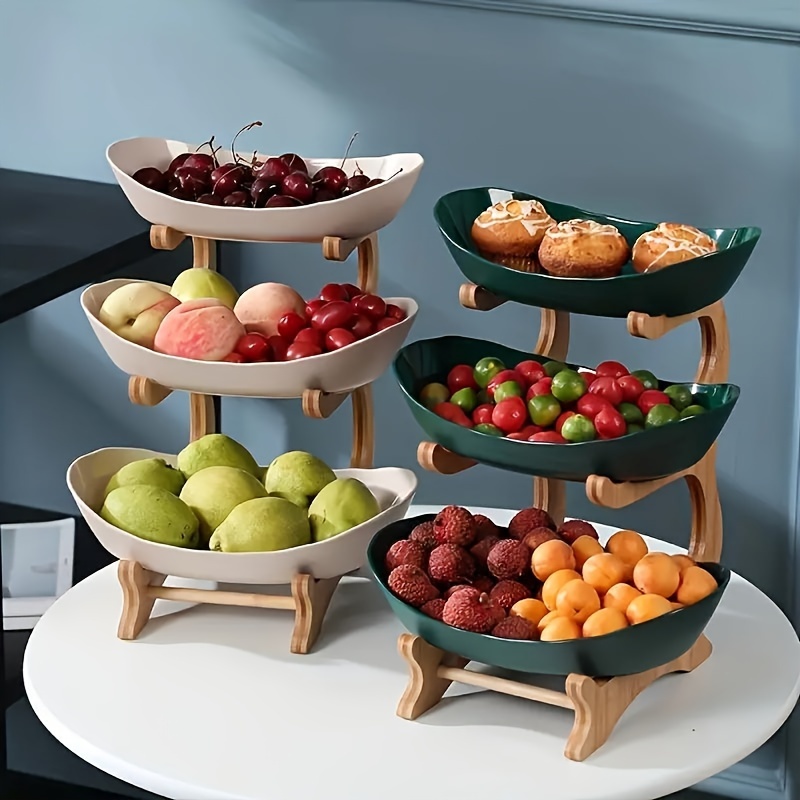 

1pc 3-layer Household Plastic Fruit Plate Wooden Rack Fruit Plate Living Room Fruit Basin, Fruit Plate European-style Dried Fruit Plate Bamboo Wood Plate Candy Tray Fruit Basket 3-layer Wooden 3