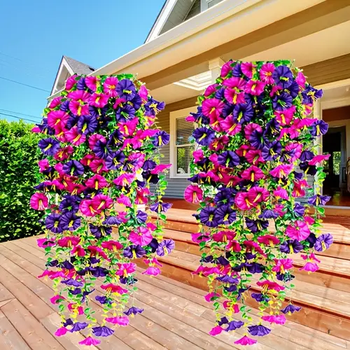 4pcs outdoor artificial hanging flowers uv resistant plants for garden porch patio home decor pink and purple vines weddings mothers day gifts housewarming thanksgiving and spring floral