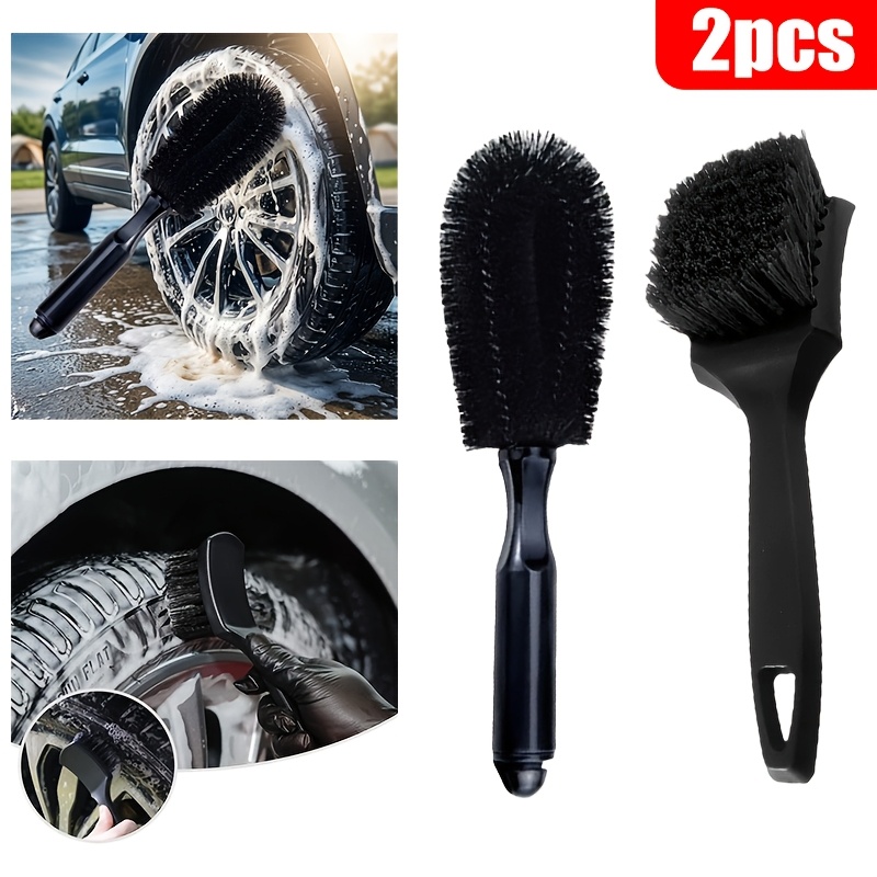 TEMU 2pcs Tire Brush Set: Wheel Rim Brush, Engine Brush, Detail Brush, Crevice Brush, Car Wash Cleaning Brush Kit