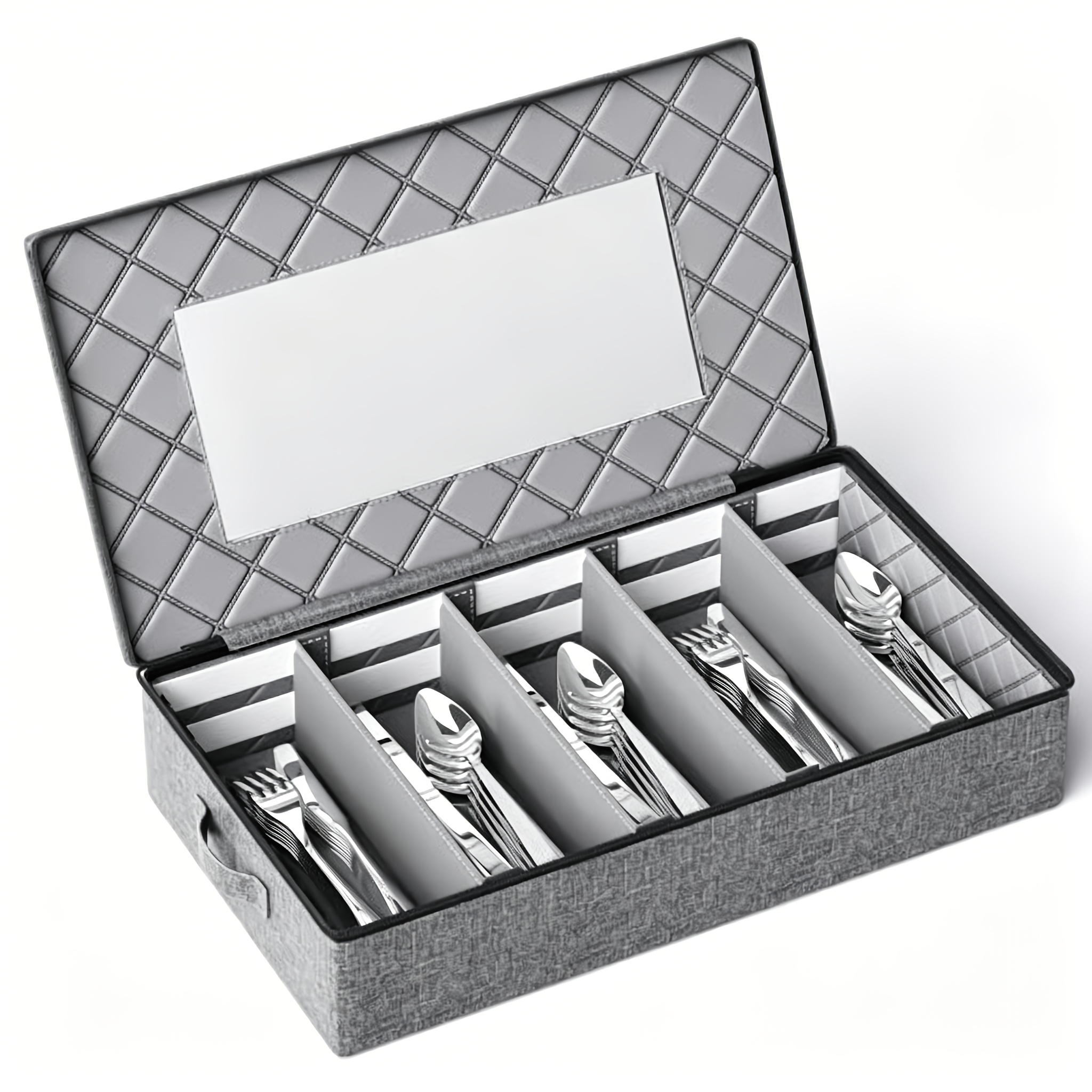 TEMU Tableware Storage Box, Silverware Storage Box, Tableware Storage Box With Zipper Lid, 5-compartment Tableware Box With Adjustable Dividers And