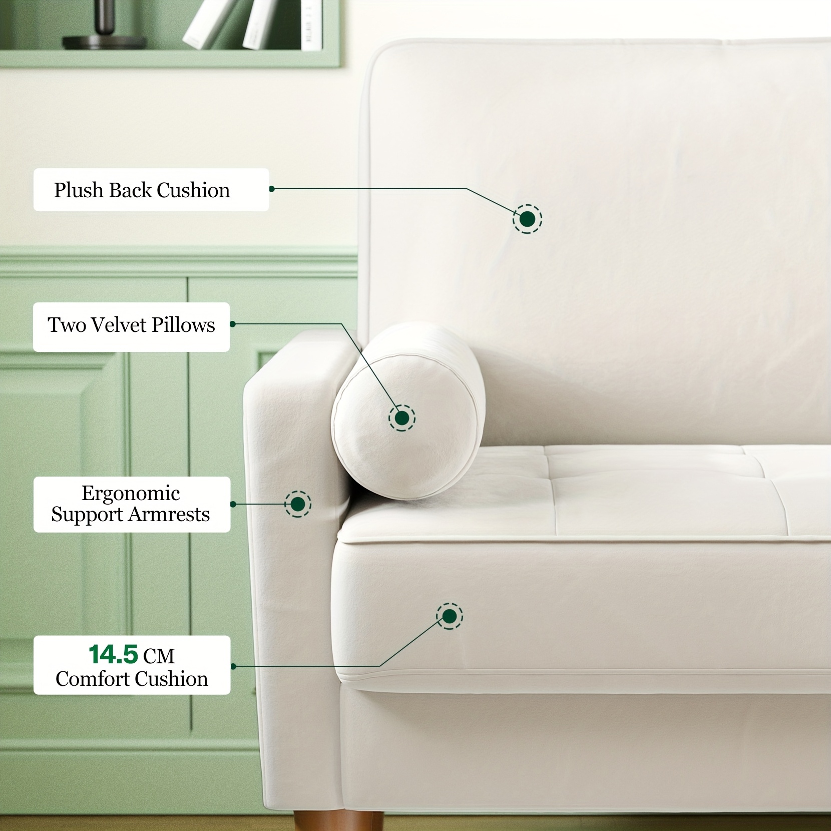 Small 2 Seater Sofa, Comfy Velvet Couch with Spring Cushion