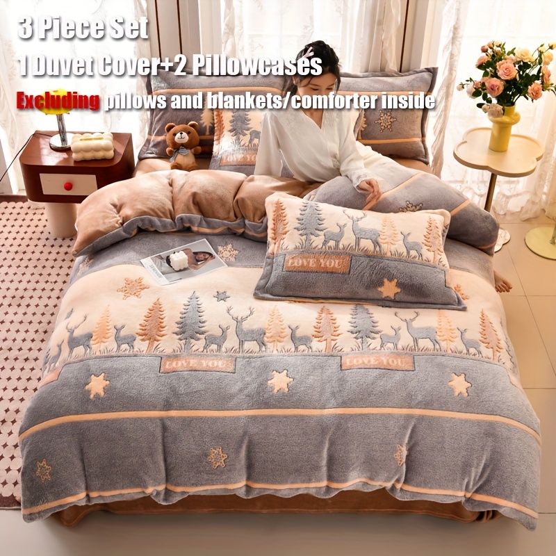 3-delige set 1 melkfluweel dekbedovertrek + kussensloop herfst en winter warm dekbedovertrek kussensloop set dikke pluche beddengoed