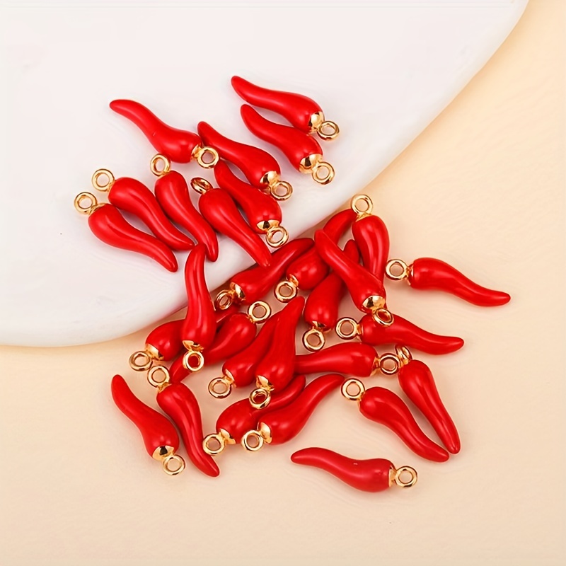

10pcs 3d Red Chili Pepper Charms, Golden Pendants For Diy Jewelry Making, Handmade Necklace, Bracelet, Earrings Craft Accessories