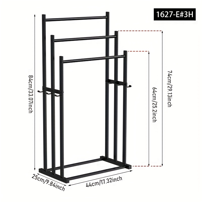 E-shop Freistehender Eisen 3-stöckiger breiter, robuste Handtuchhalter, Französischer Landhausstil, Schwarze Badezimmer Trocknungs- & Display-Regal