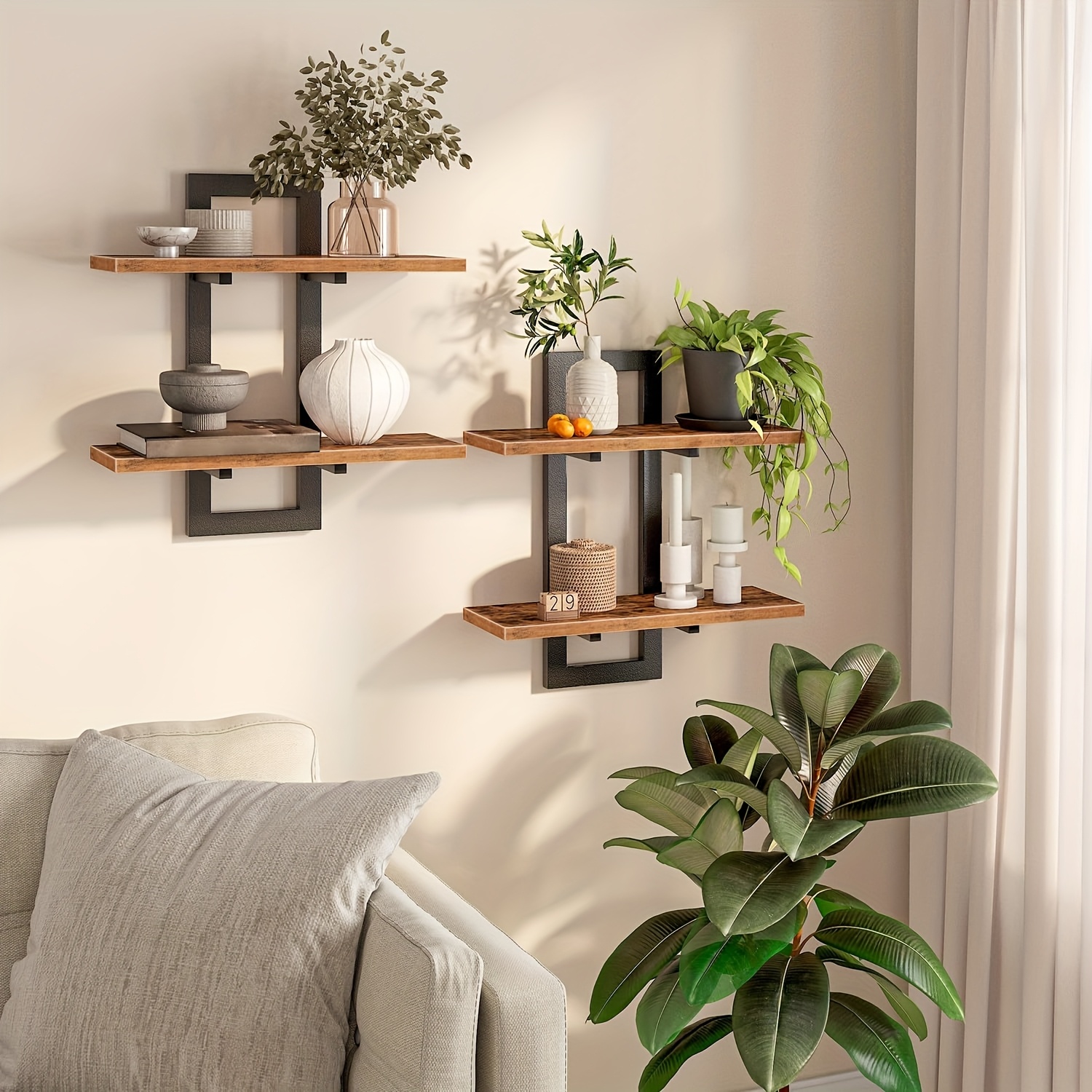1pc wall mounted storage shelves 2 tier hanging bathroom shelves for living room bedroom bathroom kitchen rustic brown and black floating shelves