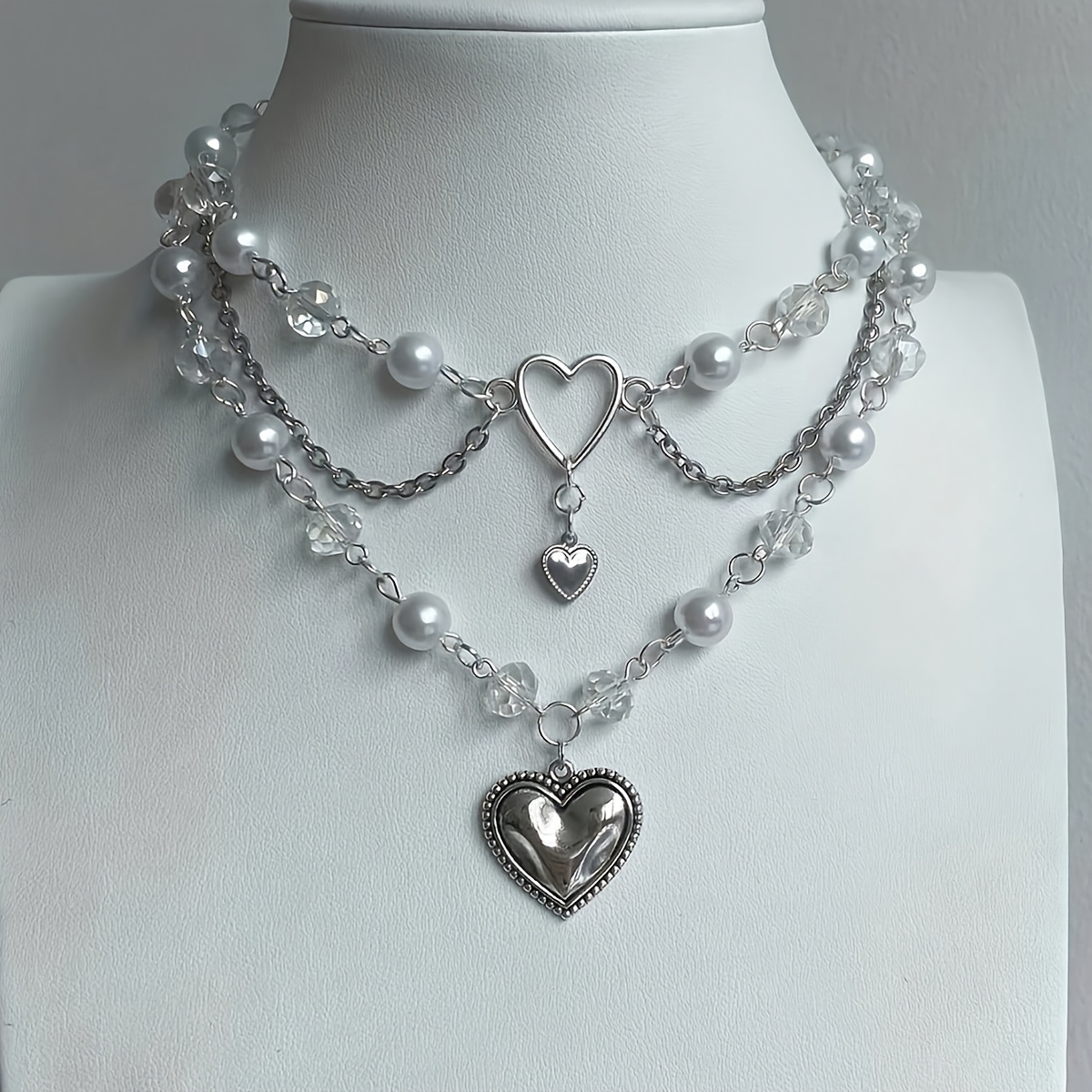 1pc Adorable Choker With Silvery Heart Accent - Perfect Birthday Gift, Trendy Y2k Artificial Crystal Necklace For Daily Wear And Special Occasions