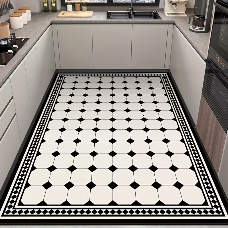 Black And White Checkered, Vintage Clover Kitchen Mat, Easy To Clean, Full Coverage Kitchen Rug, Decor, Ideal Holiday Gift