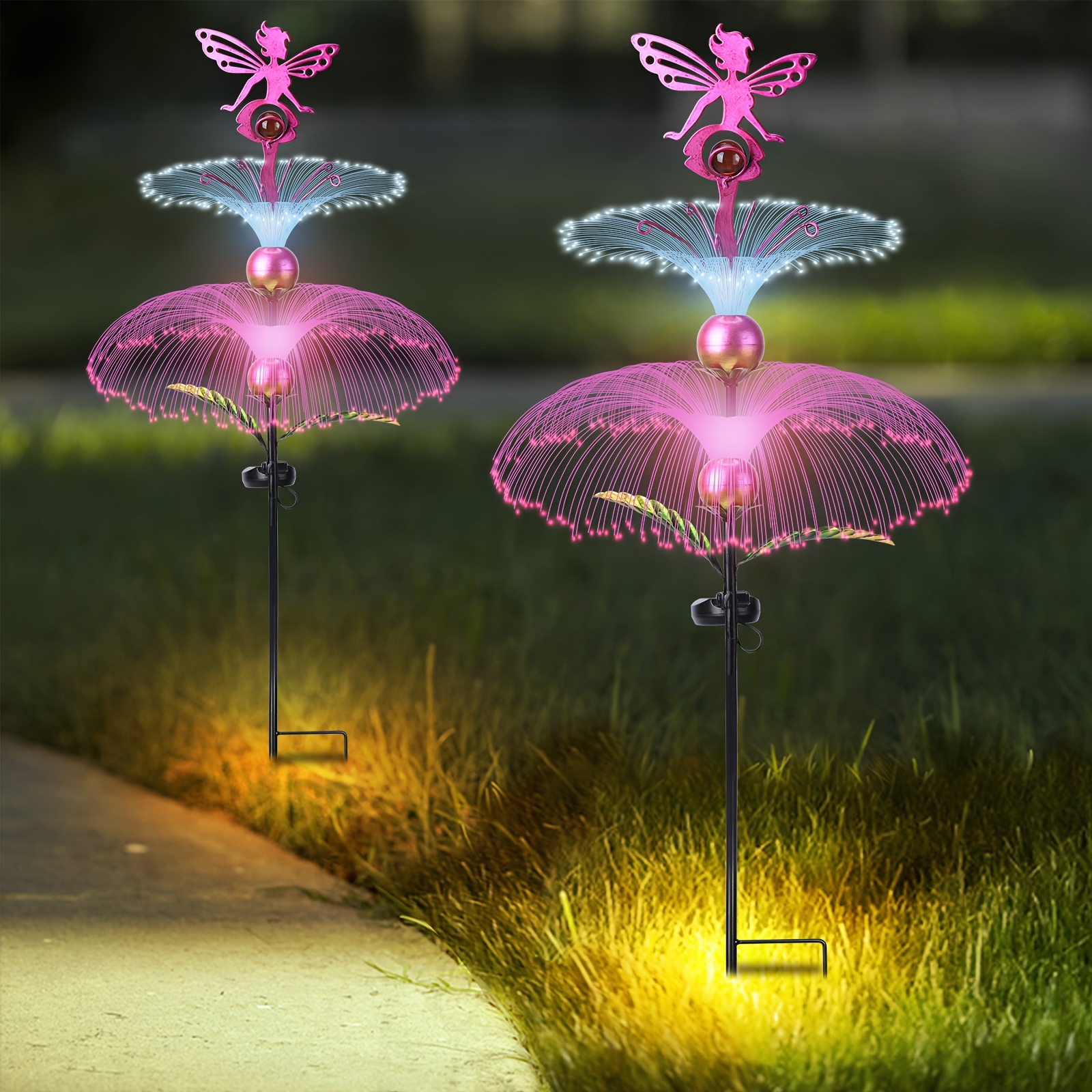 

2 Pack Solar Lights New Upgraded Solar Lights Double Jellyfish And Star Solar Flower Lights For Christmas Decor, Gifts For Women