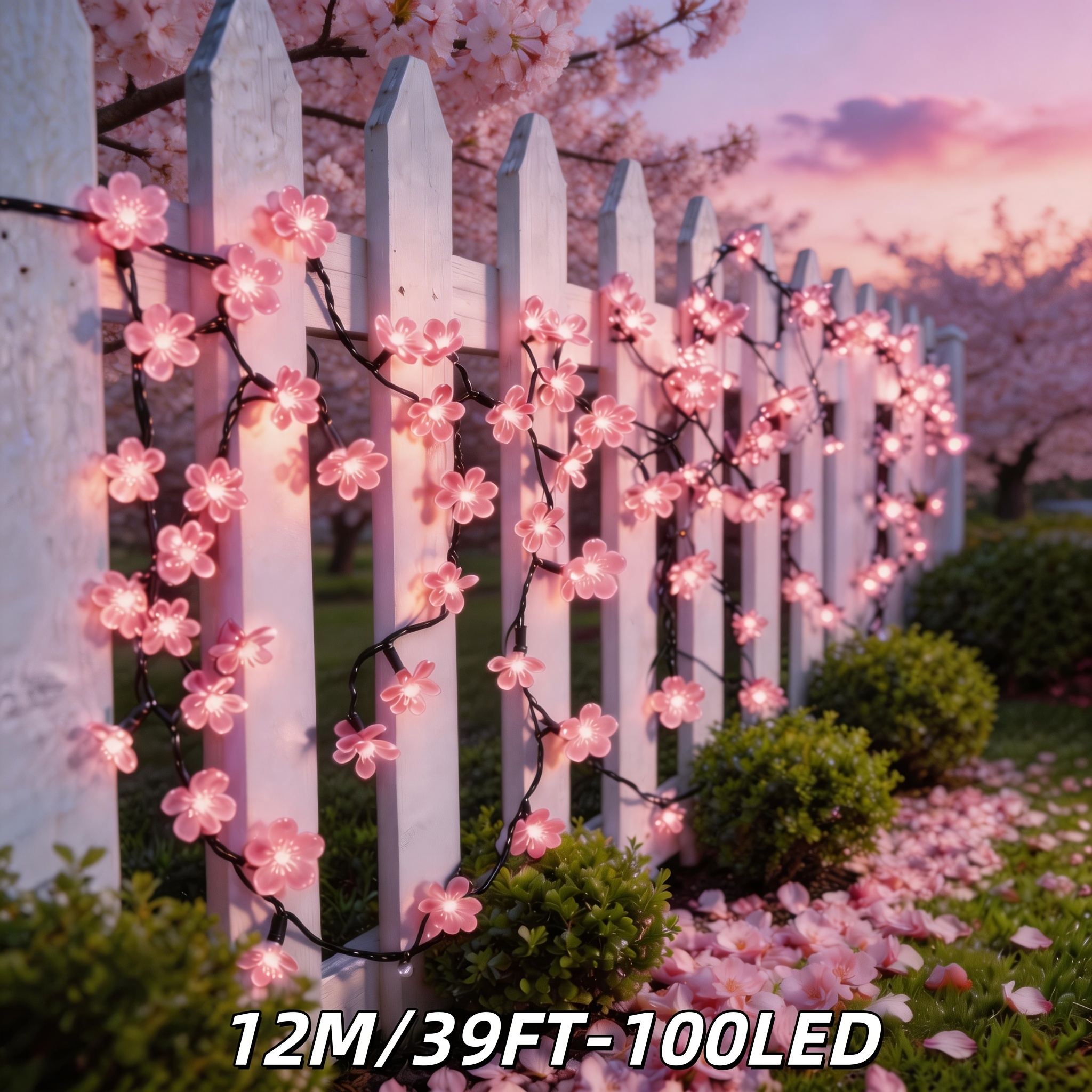 E-shop 100/50/20 LED Solar Kirschblüten Lichterkette, Outdoor Feen Deko Licht mit 8 Leuchtmodi, Geeignet für Garten, Rasen, , Terrasse,