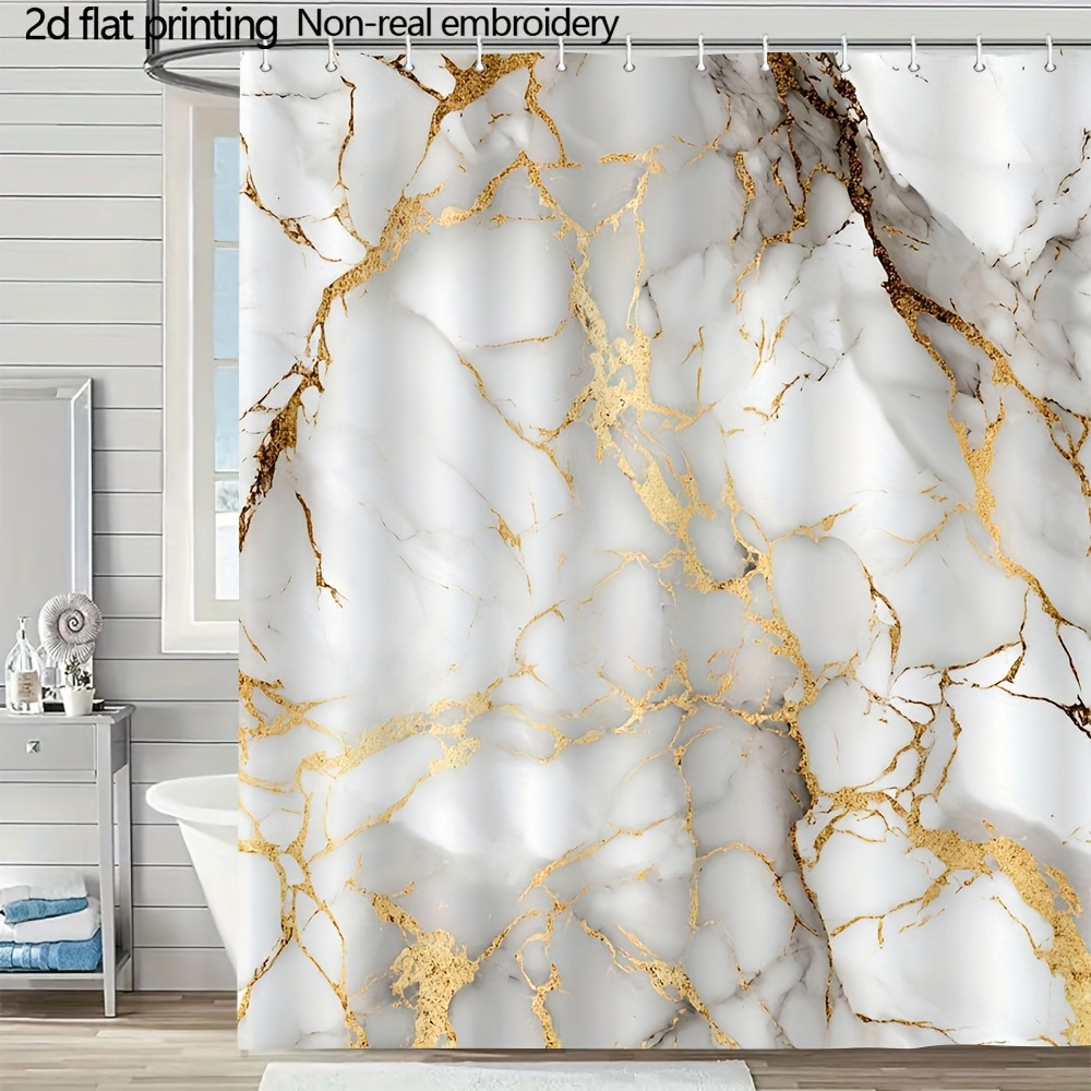 TEMU 1pc Luxury Marble Shower Curtain With Golden Veins - Pattern & Grommet Top, Large 70.8x70.8 Inch Bathroom Privacy Window Curtain, High Quality (