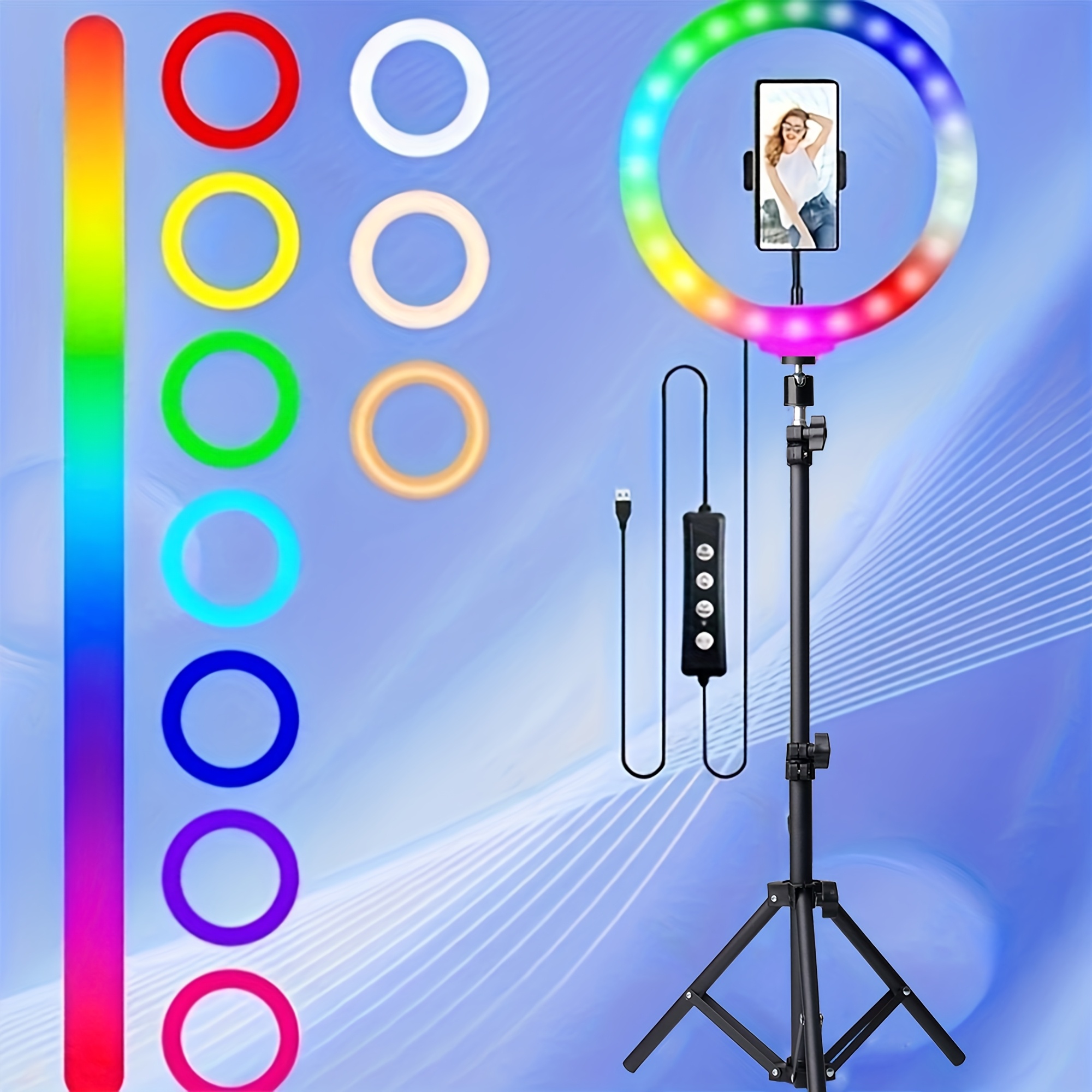 10&*; Ring Light with Stand inch/110cm Adjustable Height Tripod with  Phone Holder, 38 Color Selfie Ring Light with Tripod Stand, Speed LED R