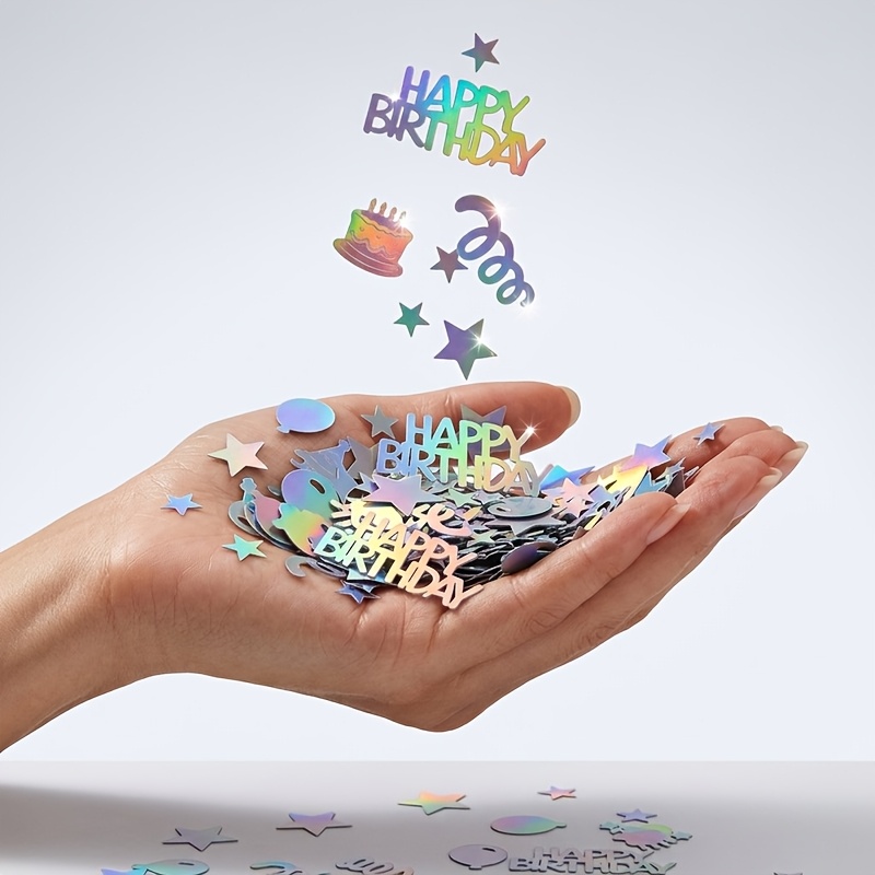 TEMU 517 pièces de décoration de dispersion irisées argentées pour anniversaire, étoiles scintillantes, ballons, gâteaux et " Anniversaire" pour la