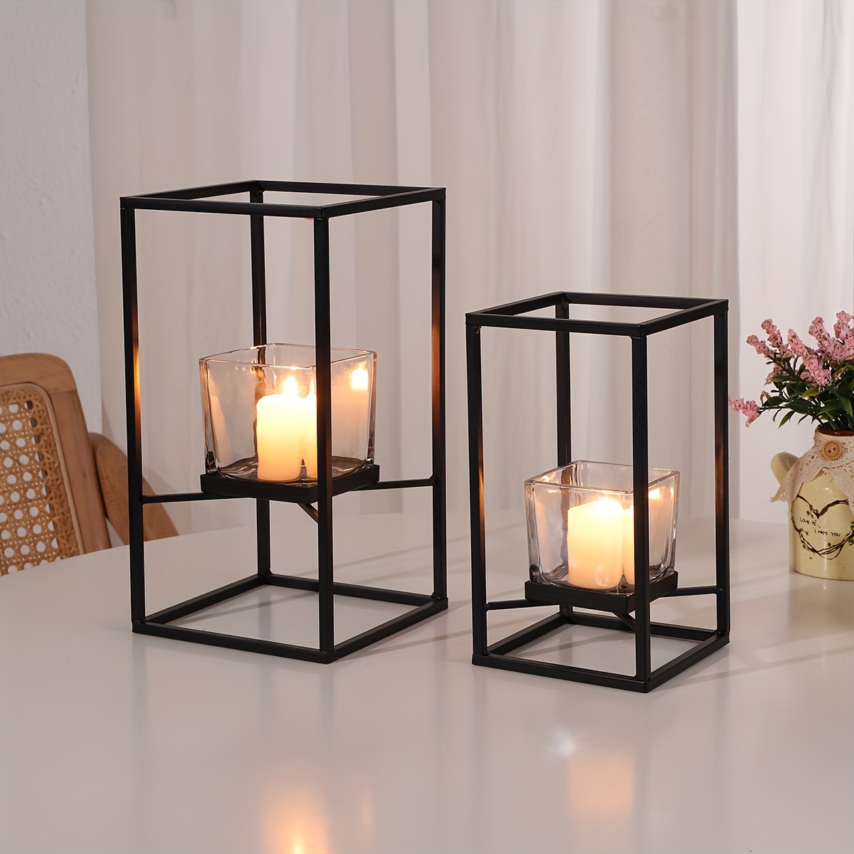 

Elegant Square Candle Holder With Glass Insert - , Sleek Metal For Romantic Dinners & Parties - Ideal For Home Decor And , Candle Holder Decor