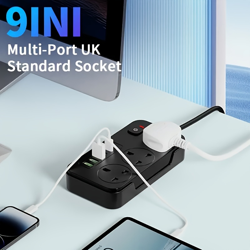 2025 new 9 in 1 multifunctional power strip with   charger 1 power strip 3ac 3usb a 3type c one main switch   with a 1 9 meter long extension cord designed for home and office use